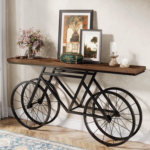70.87" Industrial Console Table with Bicycle Metal Base