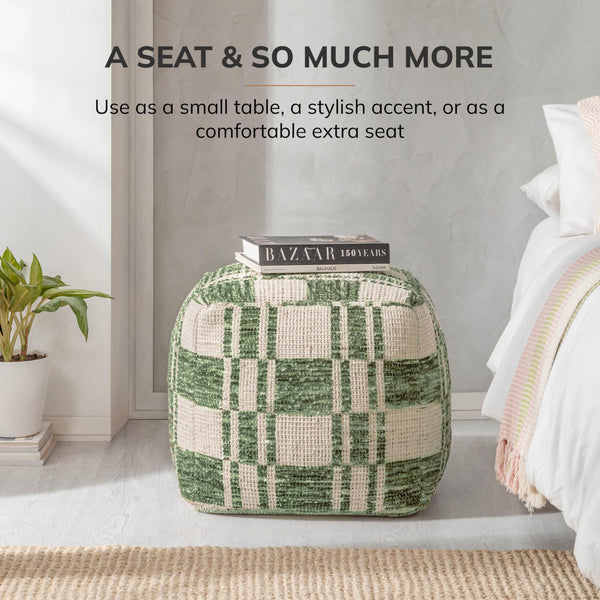 Handmade Cotton Pouf Ottoman | Square Floor Seating & Footrest