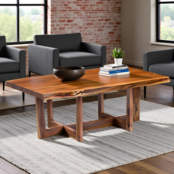 Live Edge Solid Acacia Wood Coffee Table with Natural Finish