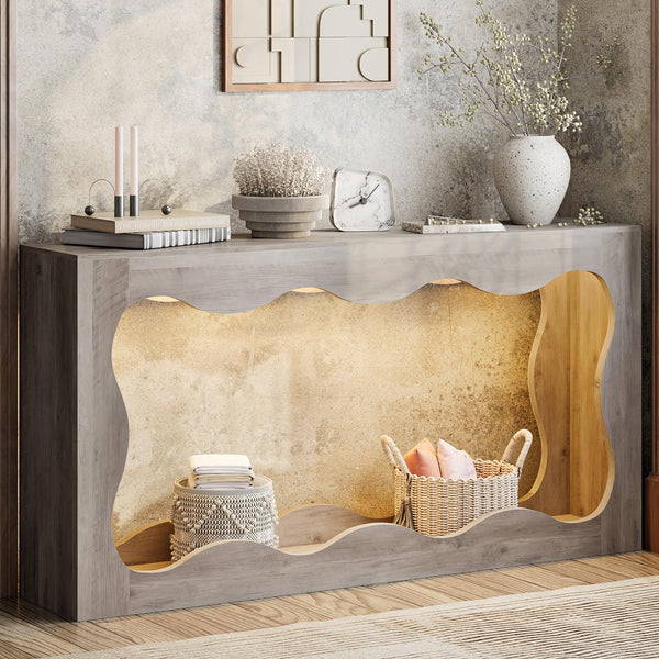 63" Farmhouse Console Table with LED Light