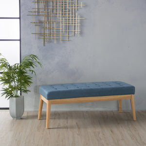 Midcentury Tufted Fabric Bench – Blue