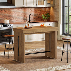Farmhouse Counter Height Bar Table with Metal Footrest