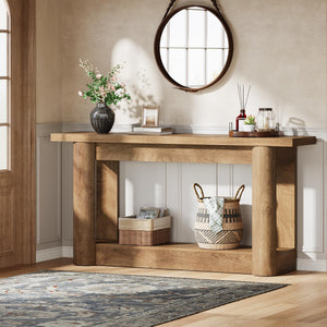 63-Inch Farmhouse Console Table with 2-Tier Storage