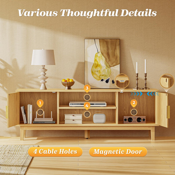 54" Fluted TV Stand with Cabinets & Adjustable Shelf
