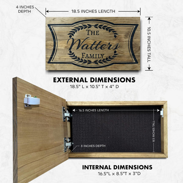 Concealment Shelf Hidden Gun Safe with Magnetic Lock – Custom Laser Engraved Wood