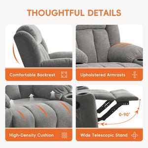 Overstuffed Rocker Swivel Recliner Chair with Massage & Heat