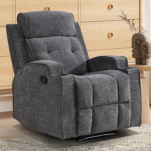 Manual Recliner Chair with Cup Holders & Overstuffed Back
