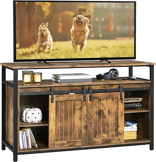 Barn Door TV Stand with Adjustable Shelves