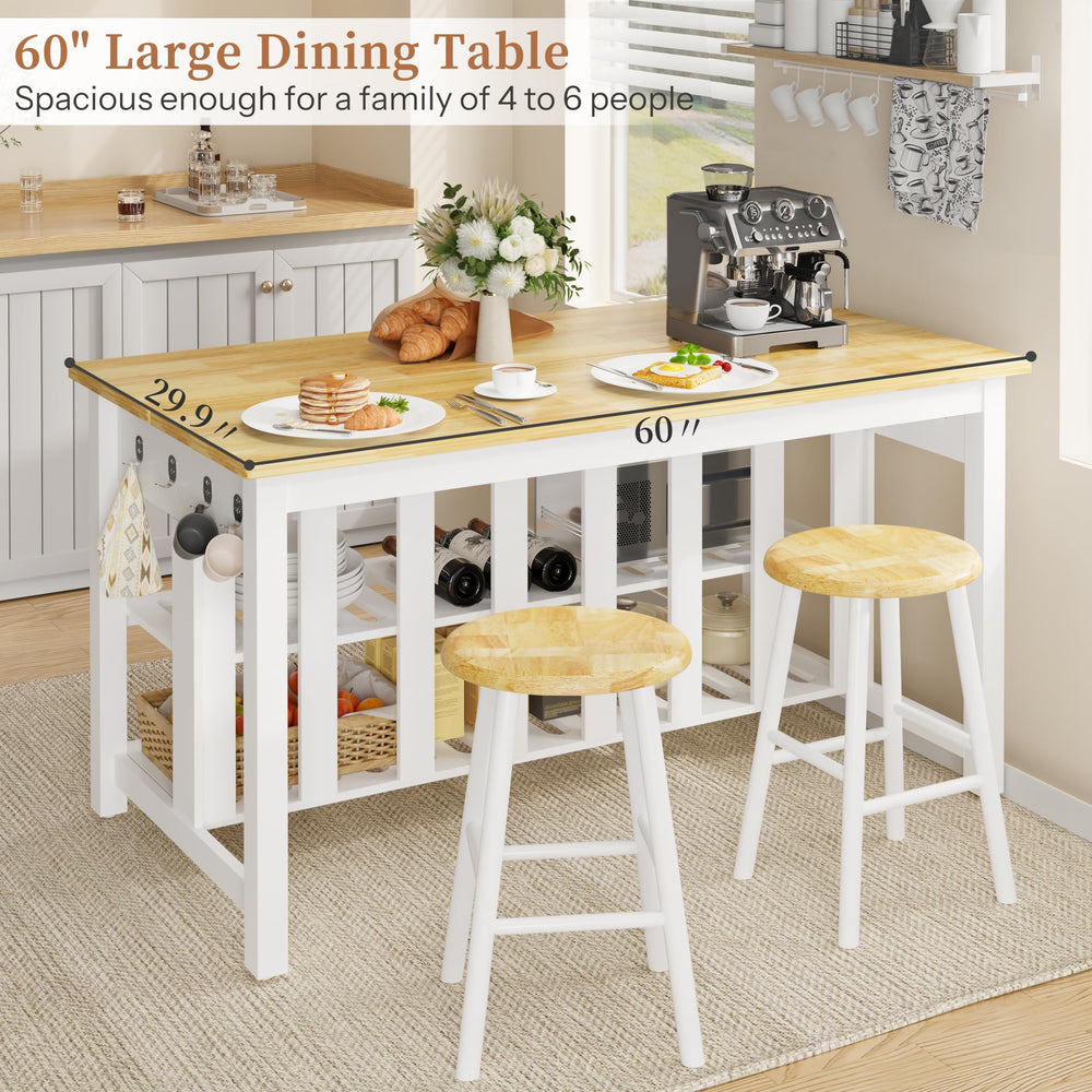 Kitchen Island with Power Outlets & Rubberwood Top
