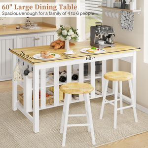 Kitchen Island with Power Outlets & Rubberwood Top