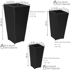Tall Square Polyrattan Outdoor Planter Set of 3