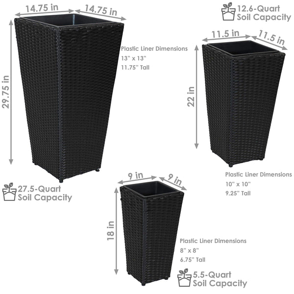 Tall Square Polyrattan Outdoor Planter Set of 3