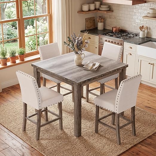 Square Counter Height Dining Table with Barstools