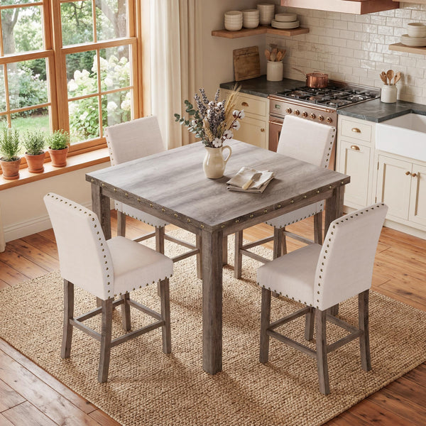 Square Counter Height Dining Table with Barstools