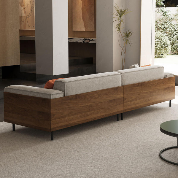 111.81" 3-Seat Upholstered Fabric Sofa with Wood Frame – Grey