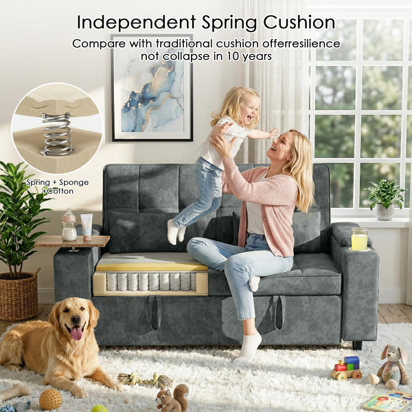 65" Convertible Sleeper Sofa Bed with Storage & USB Charging