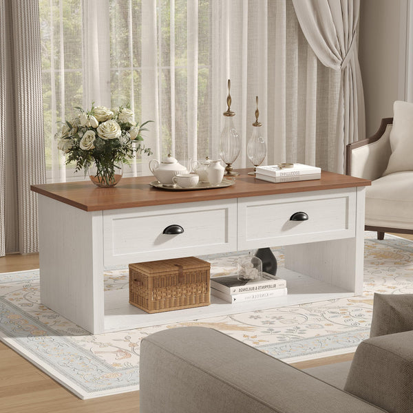 Farmhouse Coffee Table with Storage Shelf