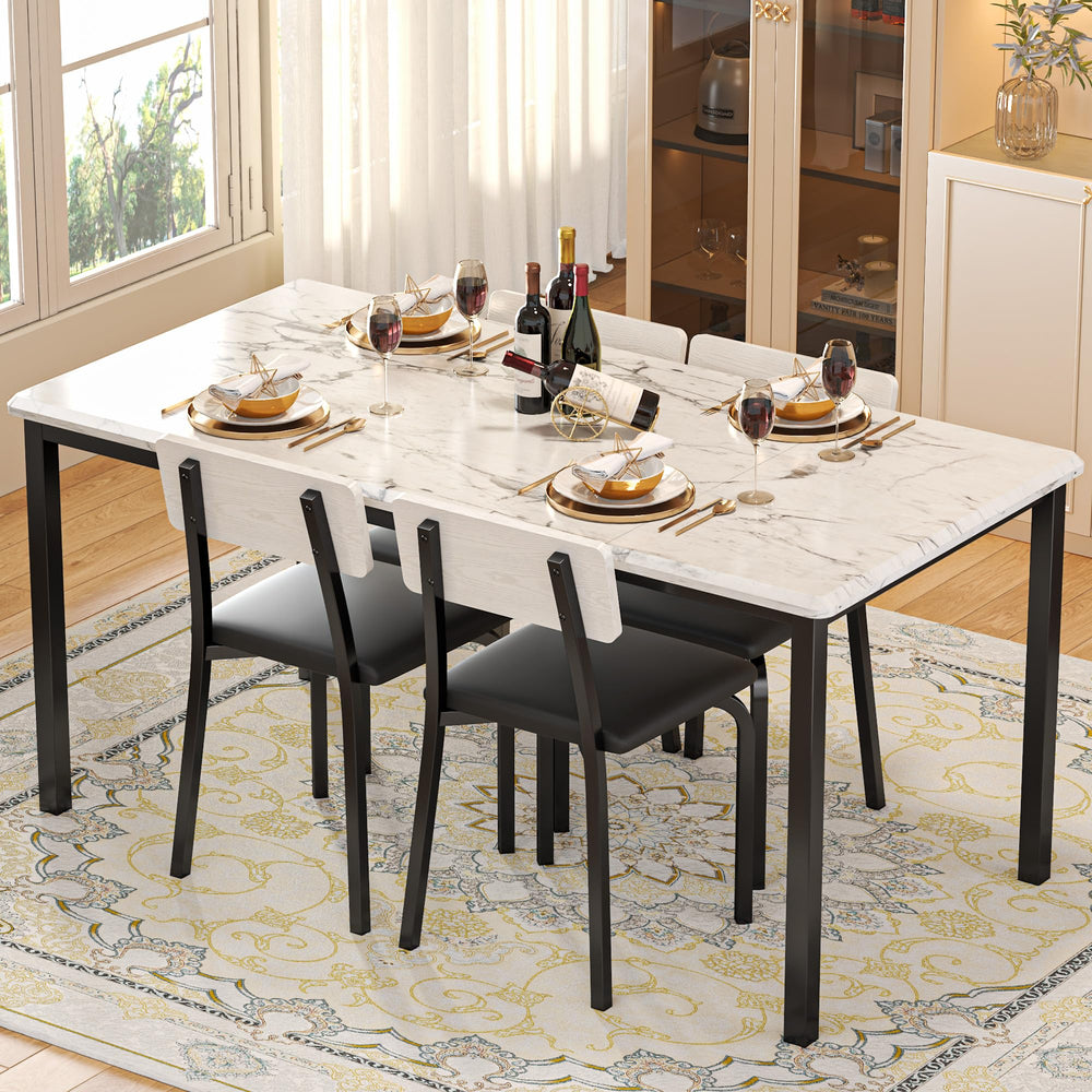 5-Piece Extendable Dining Table Set with 4 Upholstered Chairs