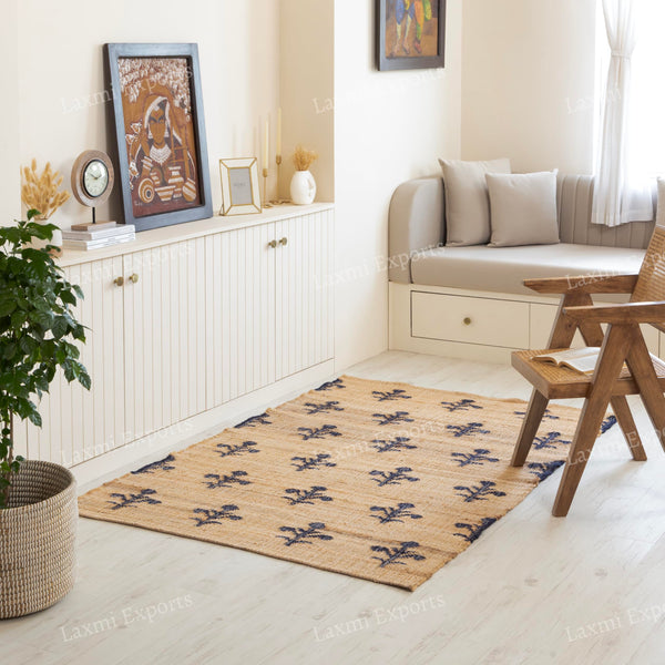 Cotton Jute Kilim Area Rug 4x6 – Floral Turkish Handmade Carpet