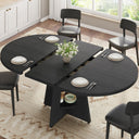 Extendable Dining Table, Round Kitchen Dining Room Dinner Table with for 4 6 8 People, Space Saving Modern Oval Expandale Furniture with Storage and Pedestal for Kitchen Living Room (Black)