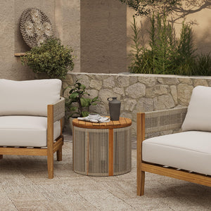 Acacia Wood Outdoor Side Table with Rope Weave