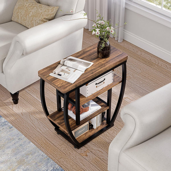 4-Tier Industrial End Table with Storage Shelves