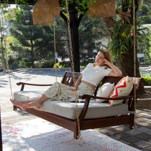 Solid Mahogany Porch Swing Daybed with Cushion