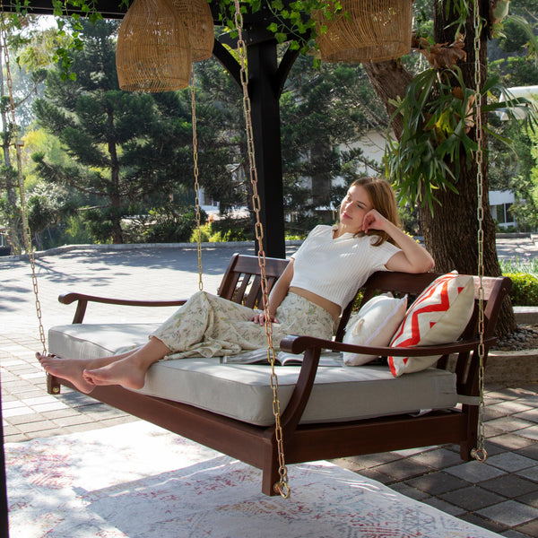 Solid Mahogany Porch Swing Daybed with Cushion