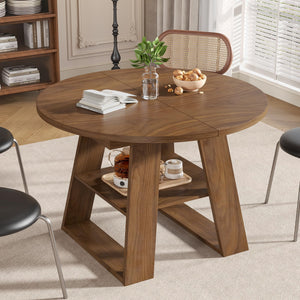 Extendable Round Dining Table with Storage Shelf