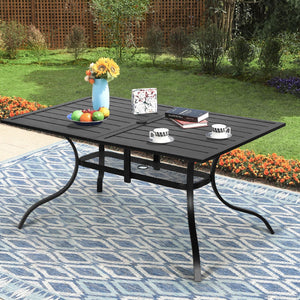 Outdoor Metal Rectangular Patio Dining Table with Umbrella Hole