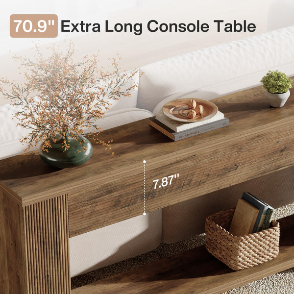 70.9" Farmhouse Fluted Console Table with 2-Tier Storage