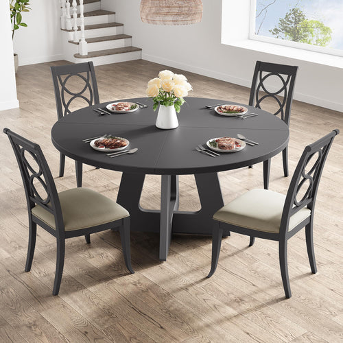 47-Inch Round Dining Table for 4 to 6 – Farmhouse MDF Top & Solid Wood Legs