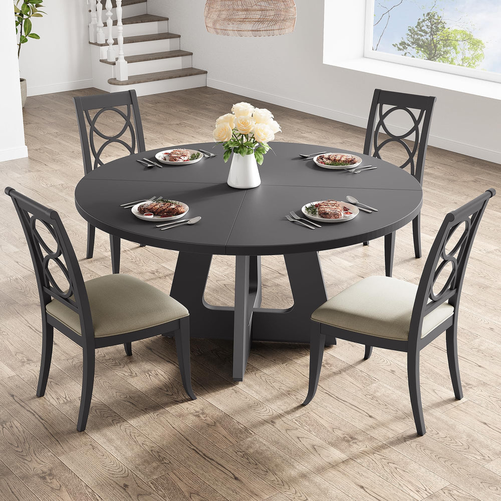 47-Inch Round Dining Table for 4 to 6 — Farmhouse Style, Black