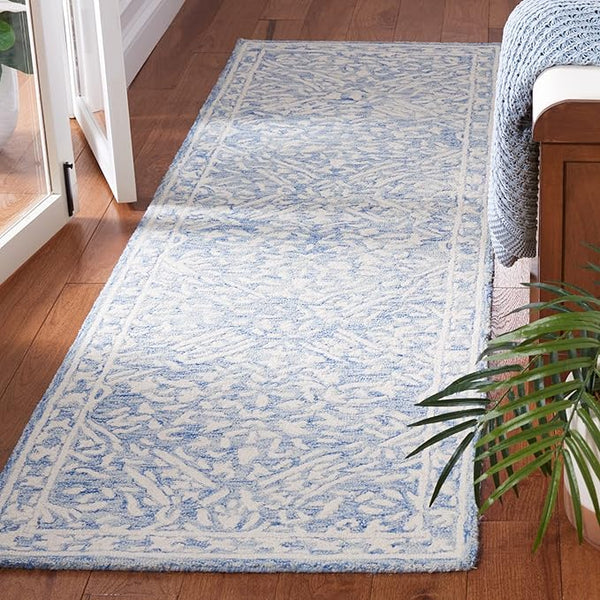 Micro-Loop Wool Area Rug – Blue & Ivory
