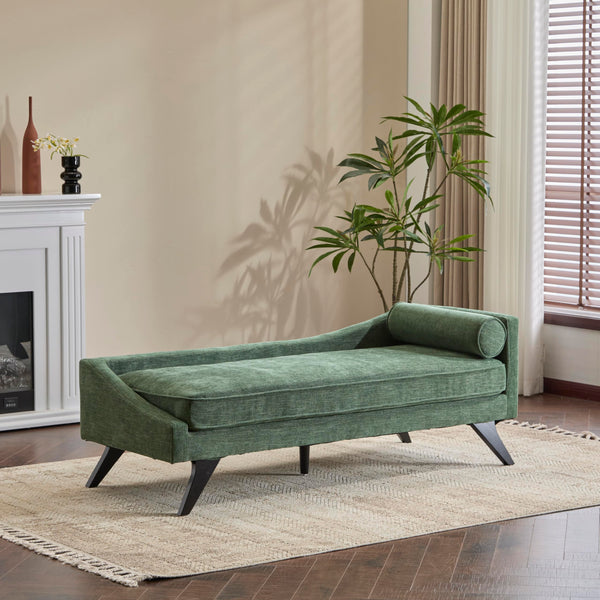 Mid-Century Chaise Lounge Sofa with Rolled Accent Pillow