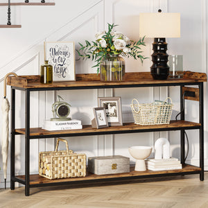 Console Table with Power Outlet – Height Adjustable Entryway Sofa Table