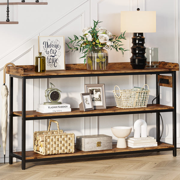Console Table with Power Outlet – Height Adjustable Entryway Sofa Table