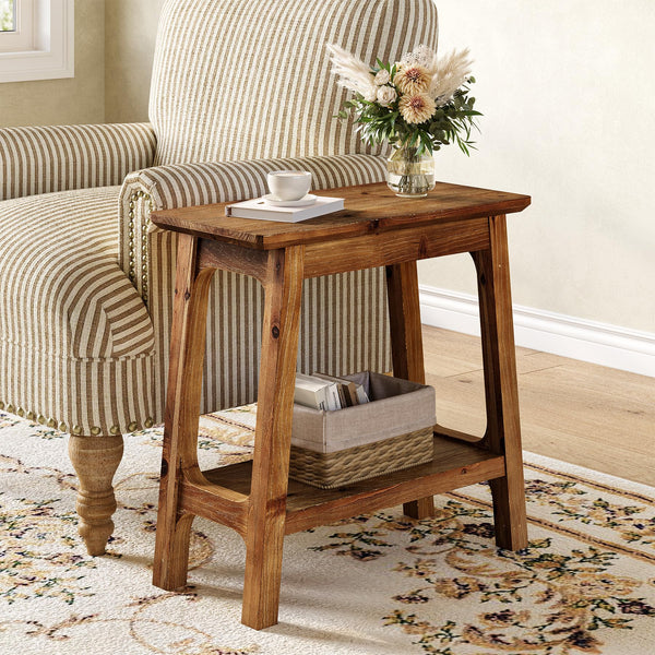 Solid Wood Narrow End Tables Set of 2 with Storage