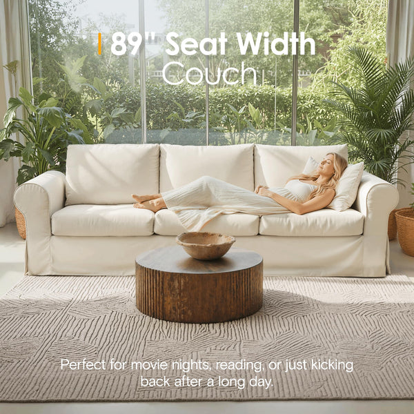 3-Seater Sofa with Removable Slipcover & High Back Support