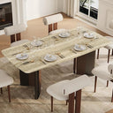 63-Inch Stone Top Dining Table with Dual-Tone Pedestal Legs