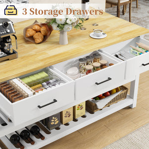 Kitchen Island with Power Outlets & Rubberwood Top