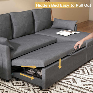 L-Shaped Sleeper Sofa with Pull-Out Bed & Storage