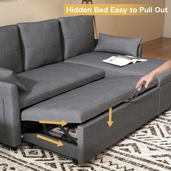 L-Shaped Sleeper Sofa with Pull-Out Bed & Storage