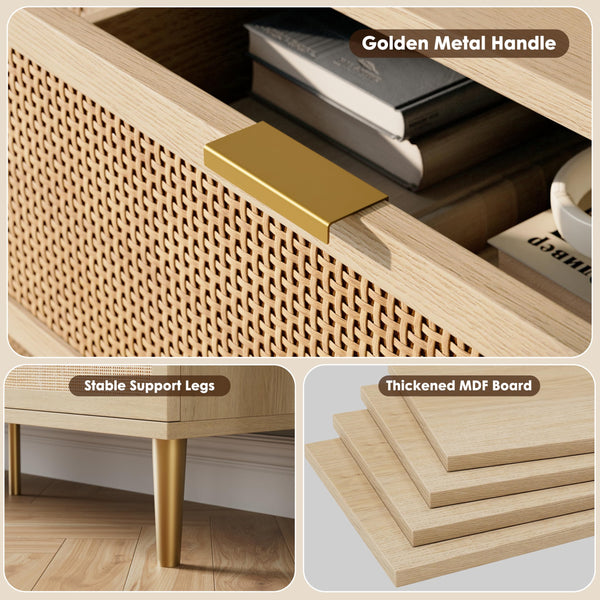 5-Drawer Rattan Dresser with Wide Top