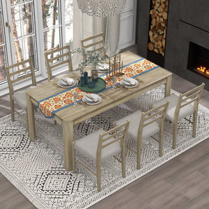 Extendable 7-Piece Dining Table Set with 6 Upholstered Chairs