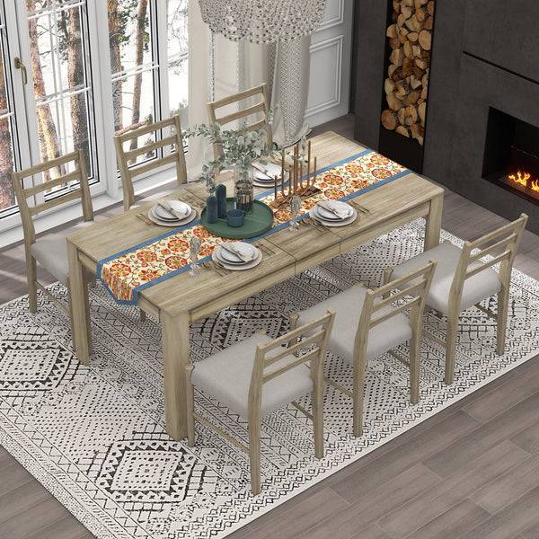 Extendable 7-Piece Dining Table Set with 6 Upholstered Chairs