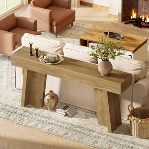 70.9-Inch Farmhouse Console Table – Entryway Sofa Table, Natural Wood Finish