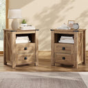 Farmhouse Nightstand Set of 2 with Drawers & Open Shelf