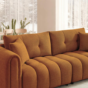 Tufted Boucle Sofa with Rolled Arms - 3-Seat Oversized Loveseat