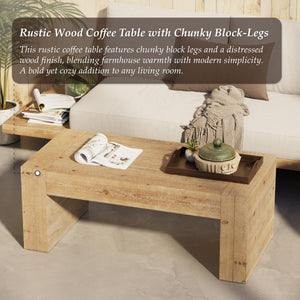 Rustic Wood Coffee Table with Thick Legs & Burl Finish
